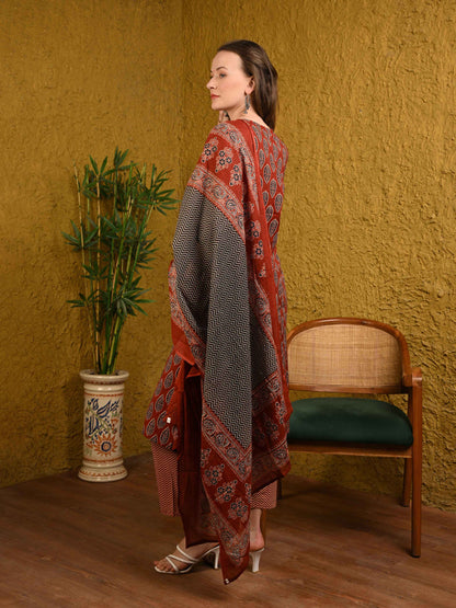 Maroon Jaipuri Cotton Suit Set