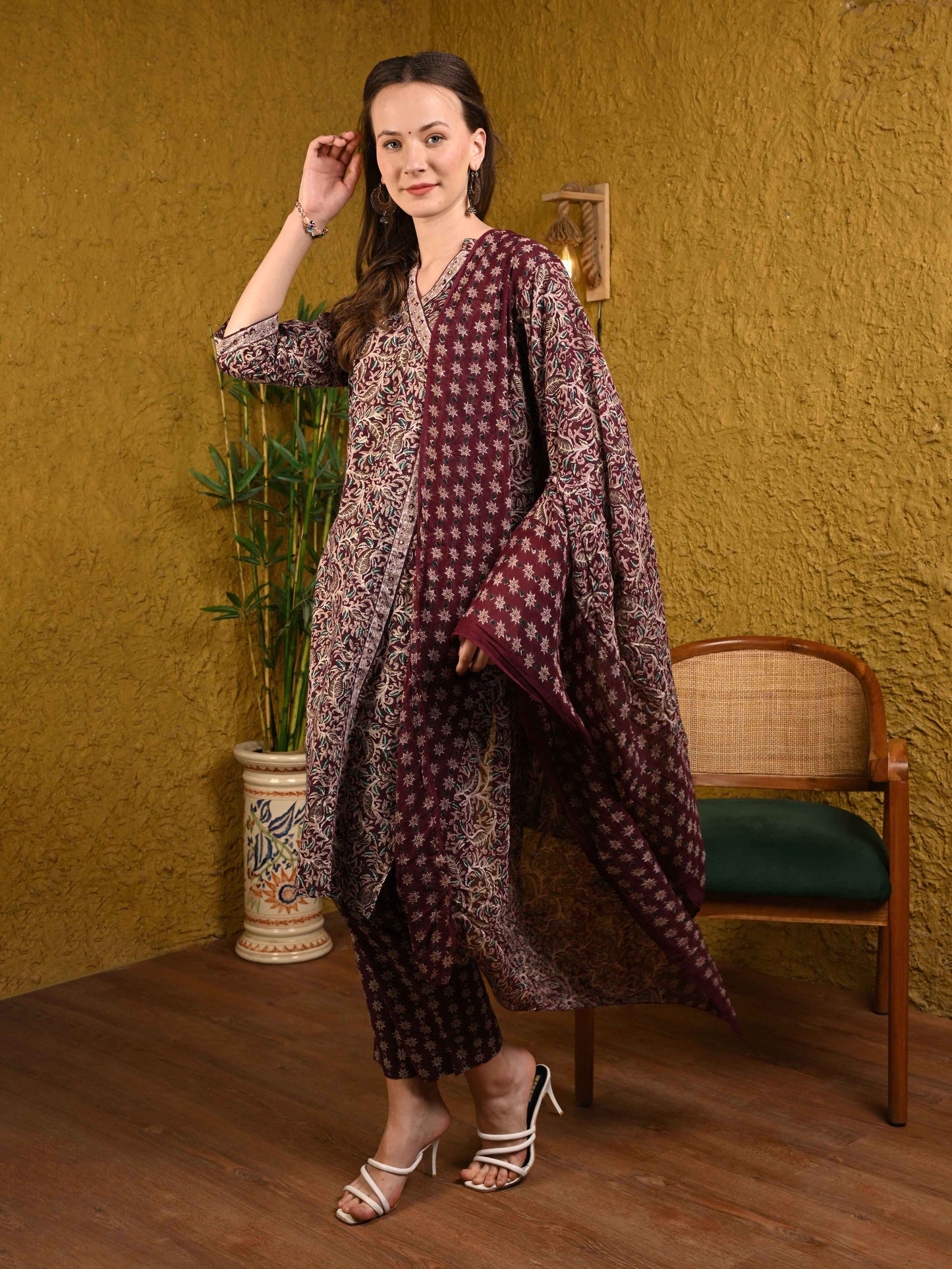 Purple Jaipuri Cotton Suit Set
