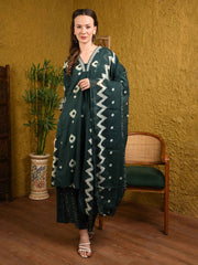 Rich Bottle Green Jaipuri Cotton Anarkali Suit Set