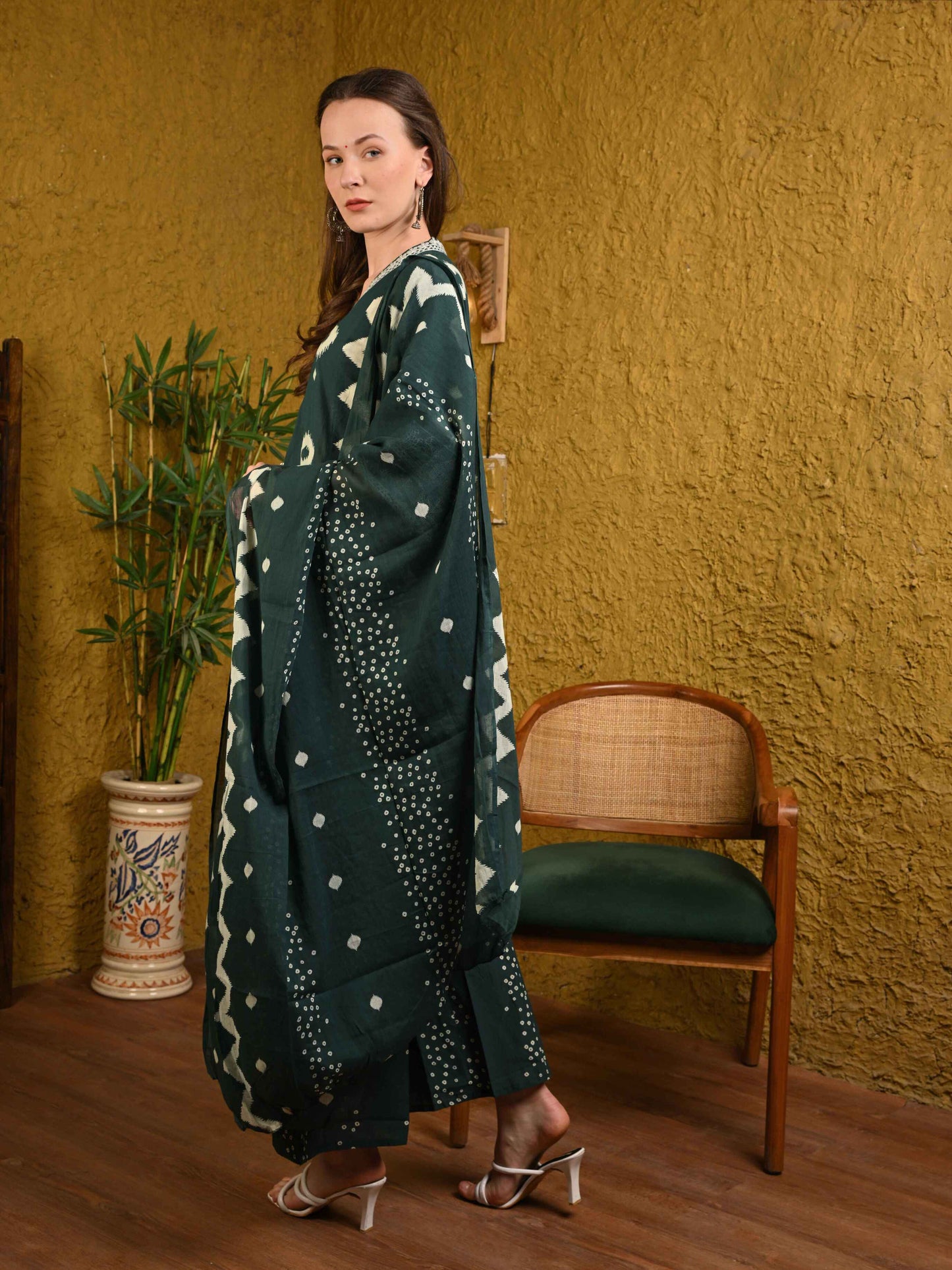 Rich Bottle Green Jaipuri Cotton Anarkali Suit Set