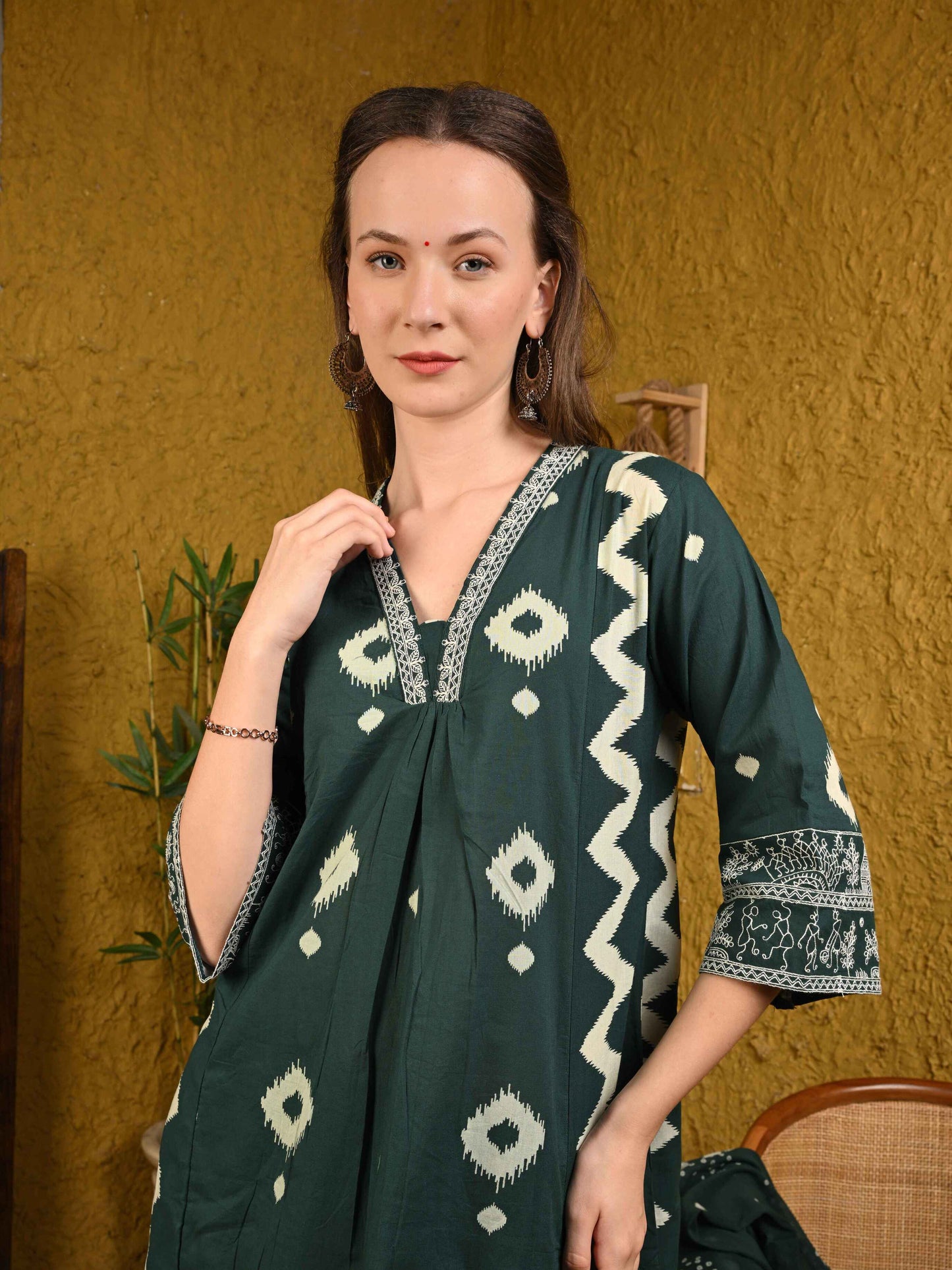 Rich Bottle Green Jaipuri Cotton Anarkali Suit Set