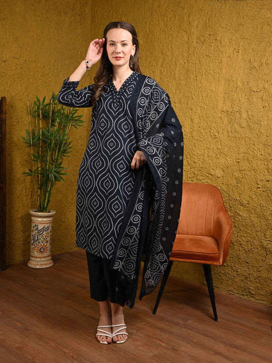 Black Jaipuri Cotton Suit Set
