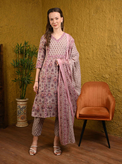 Onion Pink Jaipuri Printed Cotton Suit Set