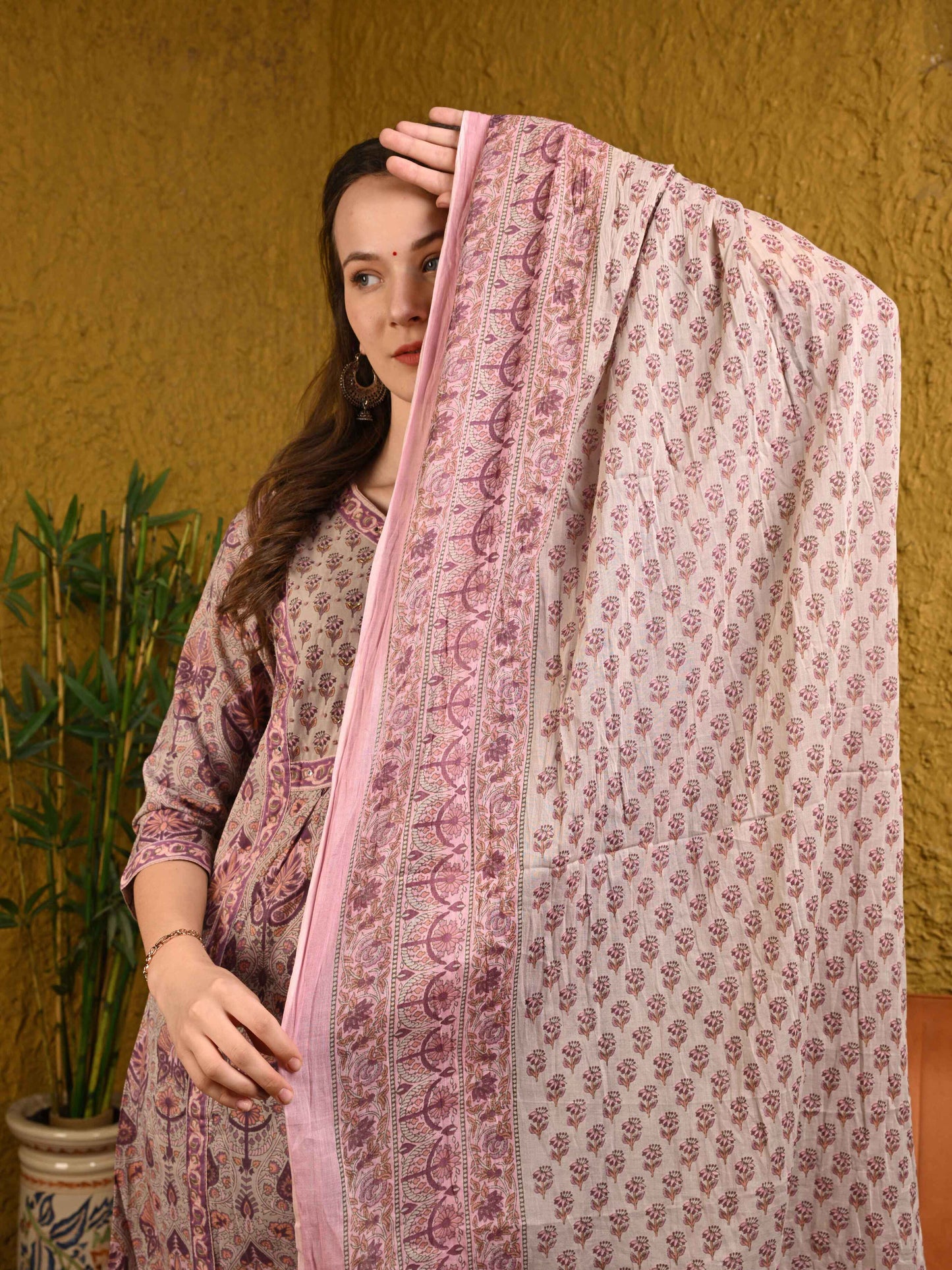 Onion Pink Jaipuri Printed Cotton Suit Set