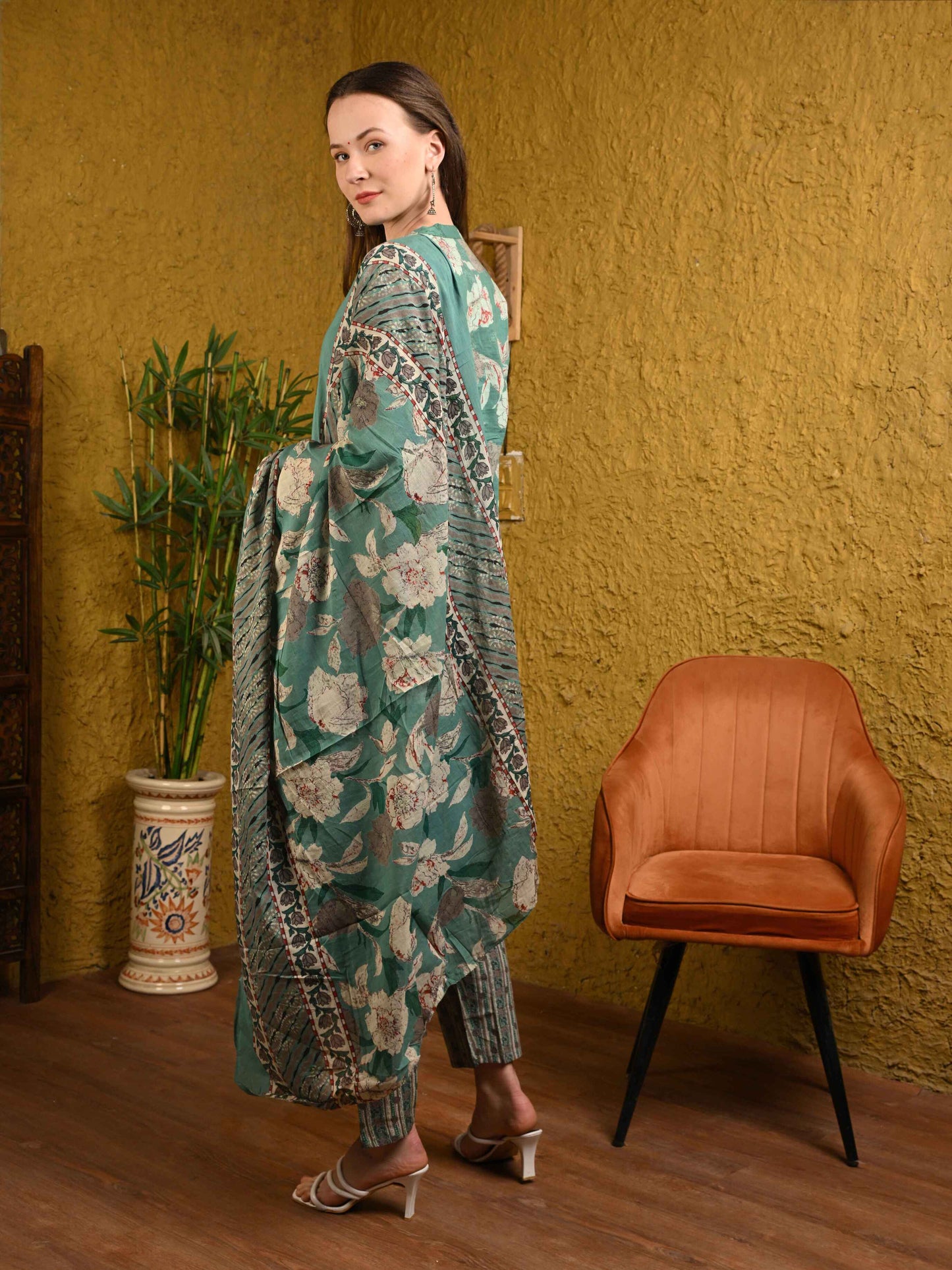 Pastel Green Jaipuri Printed Cotton Suit Set