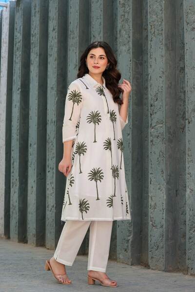 Tropical Green Organic Cotton Kurta Set