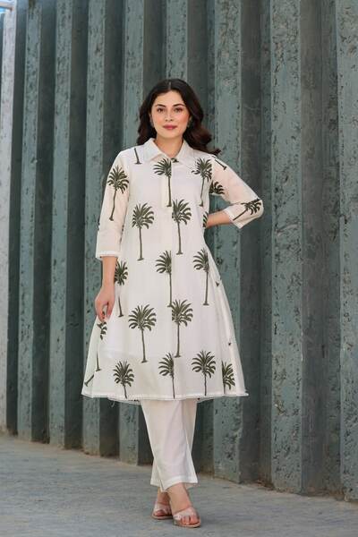 Tropical Green Organic Cotton Kurta Set
