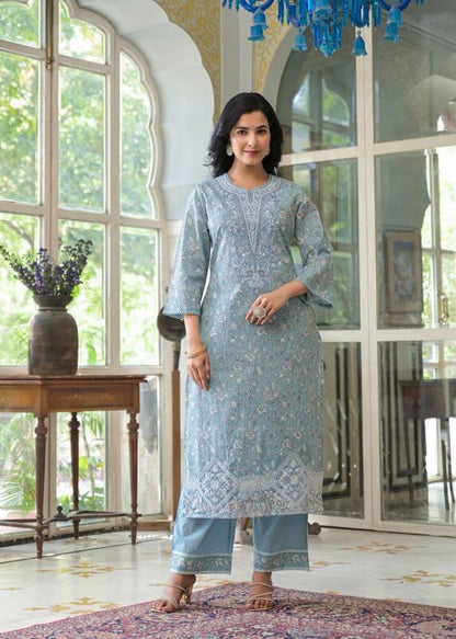 Storm Serenity Greyish Blue Cotton Suit Set