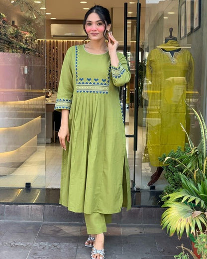 Celadon Green Flared Kurta Pant Set