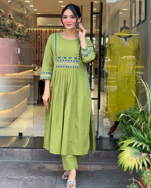 Celadon Green Flared Kurta Pant Set
