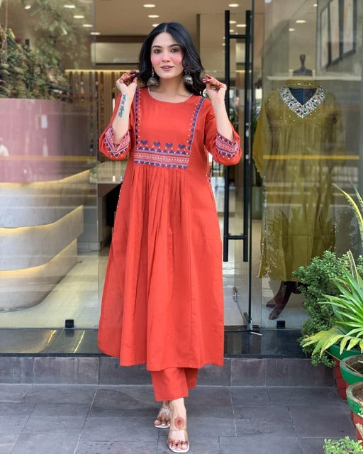 Sienna Saffron Orange Cotton Kurta Pant set