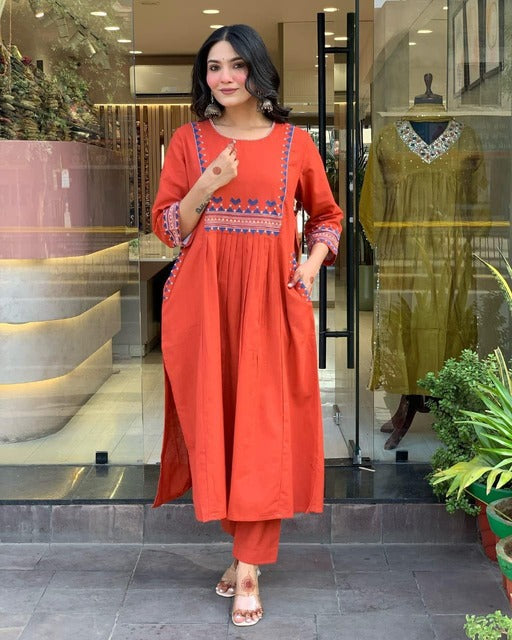 Sienna Saffron Orange Cotton Kurta Pant set