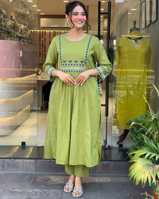 Celadon Green Flared Kurta Pant Set