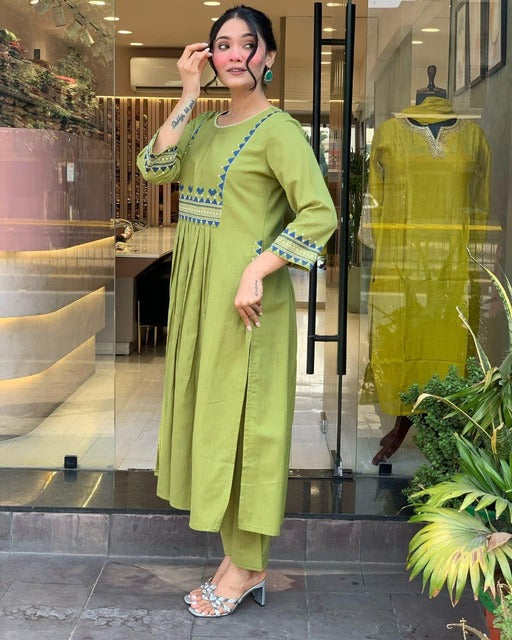Celadon Green Flared Kurta Pant Set