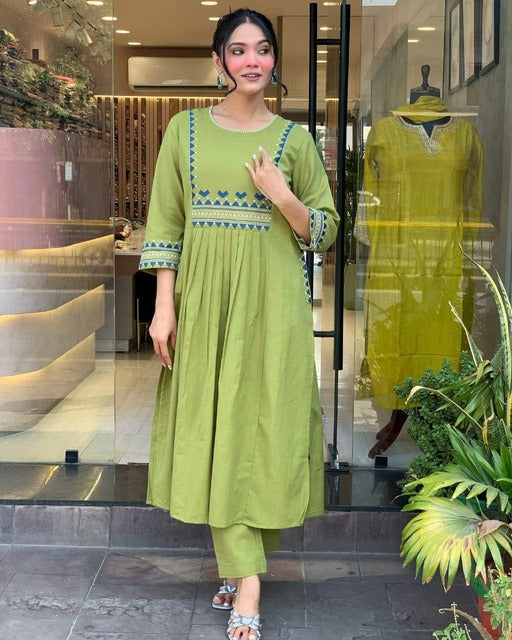 Celadon Green Flared Kurta Pant Set