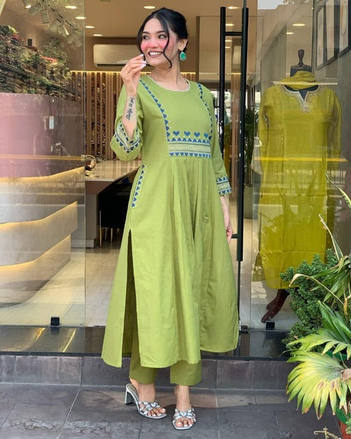 Celadon Green Flared Kurta Pant Set