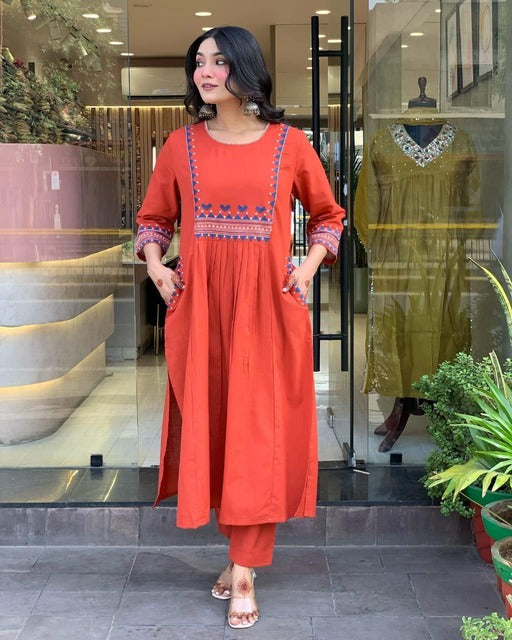 Sienna Saffron Orange Cotton Kurta Pant set