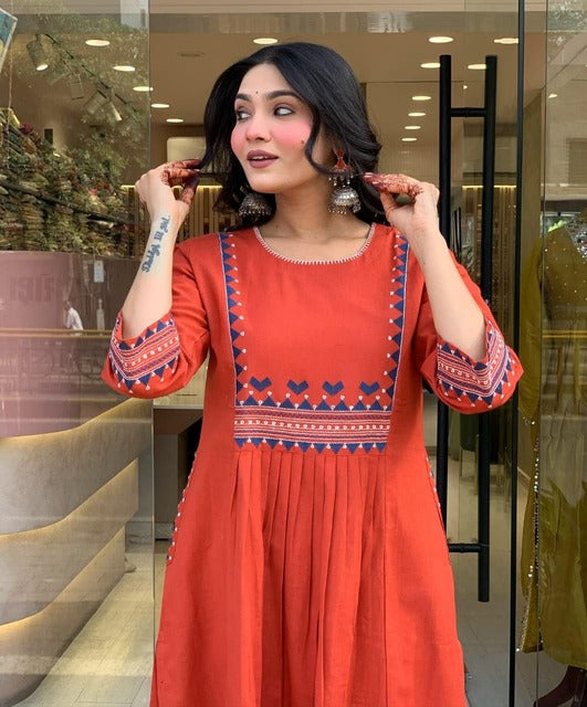 Sienna Saffron Orange Cotton Kurta Pant set