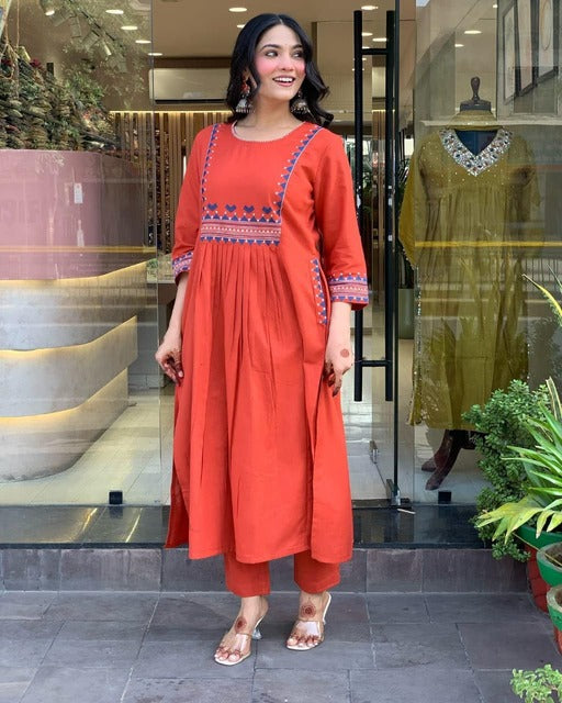 Sienna Saffron Orange Cotton Kurta Pant set