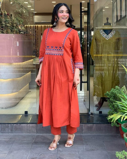 Sienna Saffron Orange Cotton Kurta Pant set