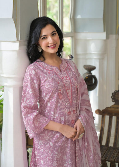 Opaline Blush Pink Cotton Suit Set