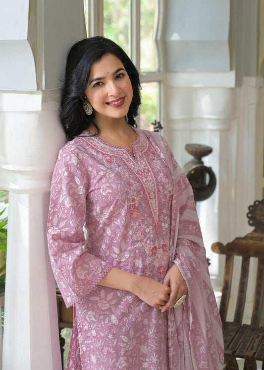 Opaline Blush Pink Cotton Suit Set