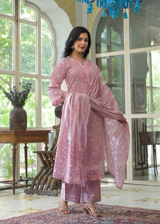 Opaline Blush Pink Cotton Suit Set