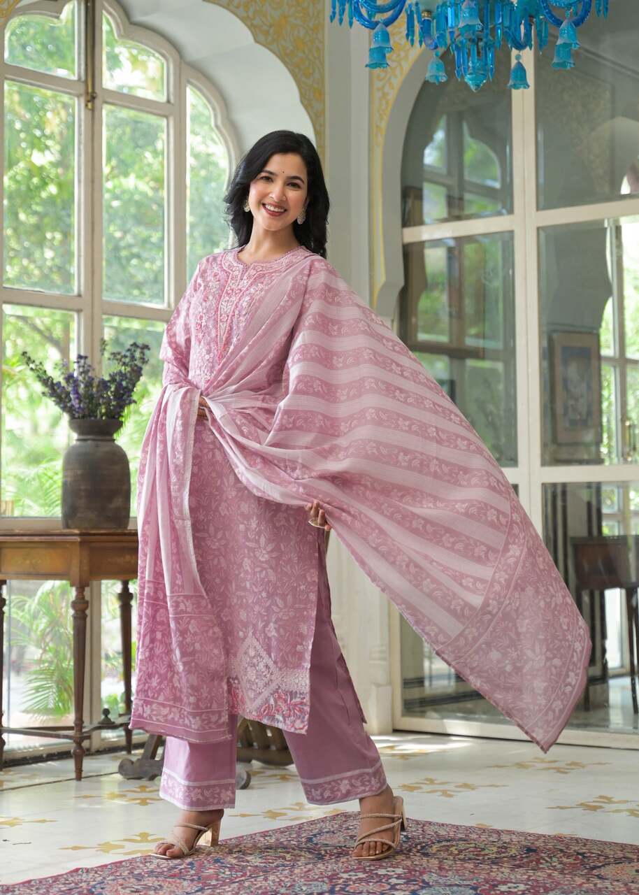 Opaline Blush Pink Cotton Suit Set
