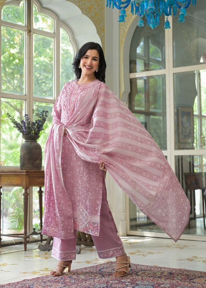 Opaline Blush Pink Cotton Suit Set