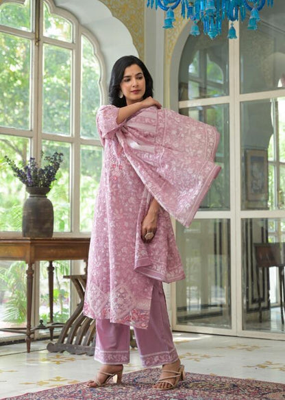 Opaline Blush Pink Cotton Suit Set