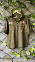 Khaki Green Shirt Style Top