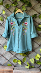 Vibrant Turquoise Shirt Style Top