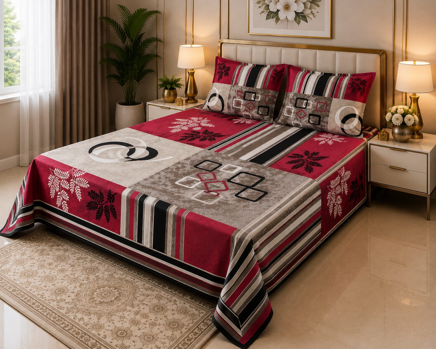 Ruby Red Print Bedsheet
