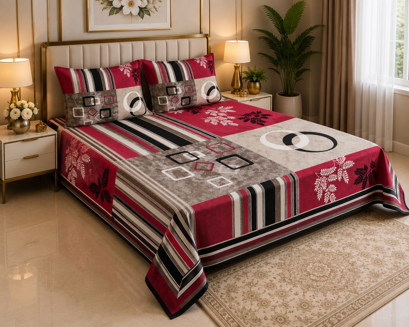 Ruby Red Print Bedsheet