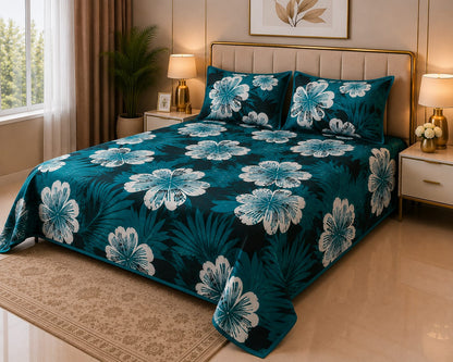 Teal Floral Bedsheet