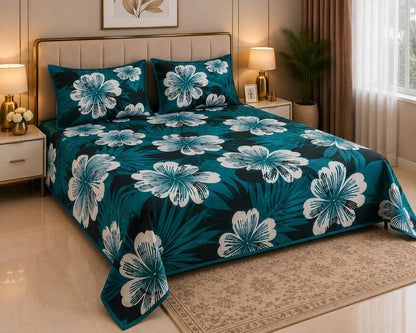 Teal Floral Bedsheet