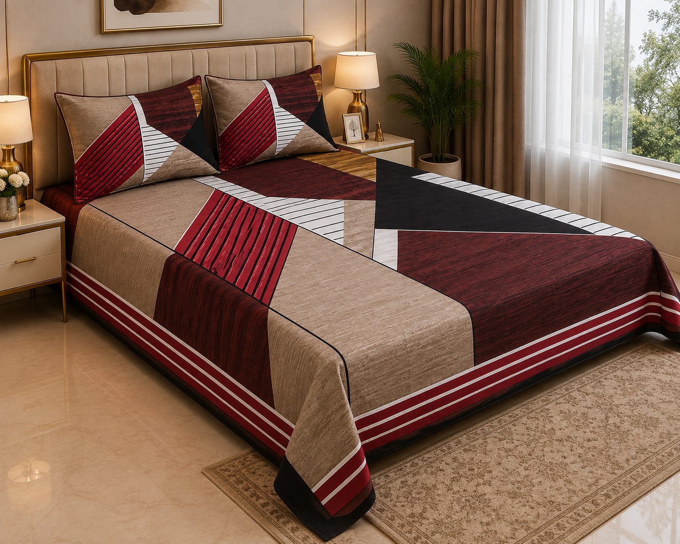 Earthy Brown Geometric Bedsheet