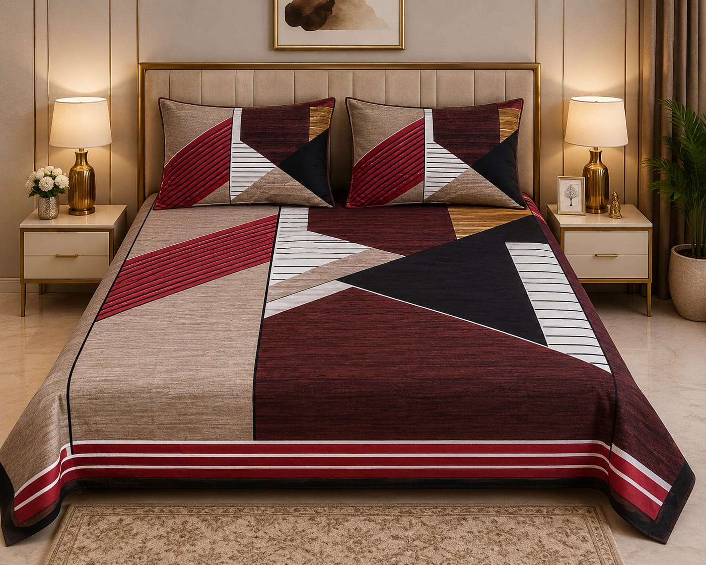 Earthy Brown Geometric Bedsheet
