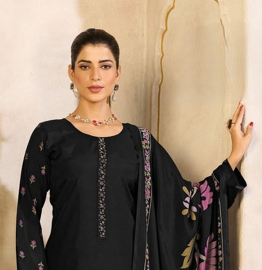 Midnight Black Rayon Silk Suit Set with Dupatta