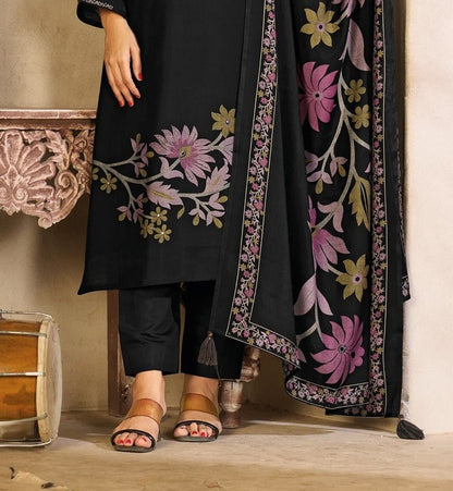 Midnight Black Rayon Silk Suit Set with Dupatta