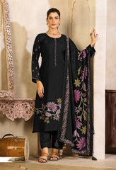 Midnight Black Rayon Silk Suit Set with Dupatta