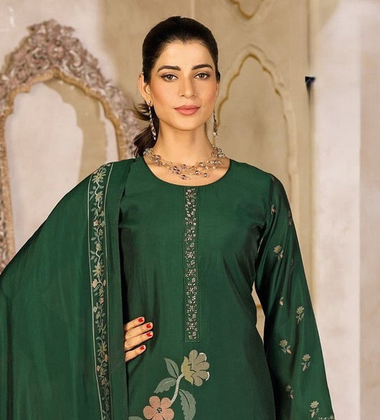 Deep Green Rayon Silk Suit Set with Dupatta