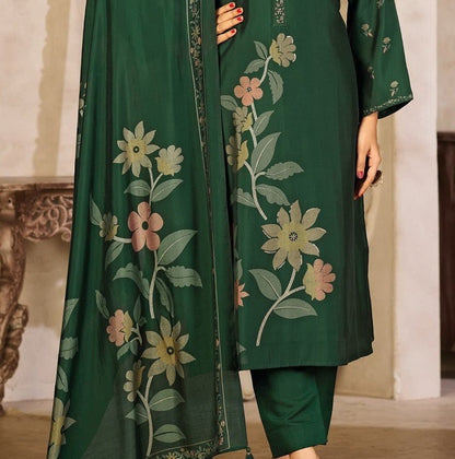 Deep Green Rayon Silk Suit Set with Dupatta