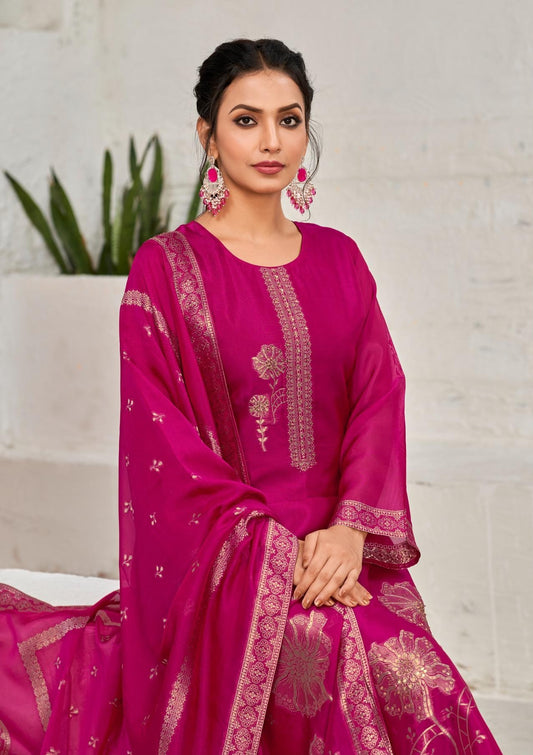 Amethyst Deep Hot Pink Bangalore Silk suit Set with Dupatta