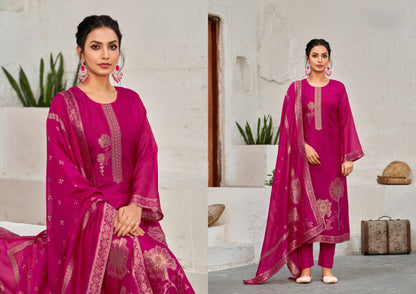 Amethyst Deep Hot Pink Bangalore Silk suit Set with Dupatta