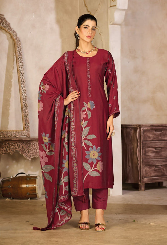 Royal Maroon Red Rayon Silk Suit Set with Dupatta