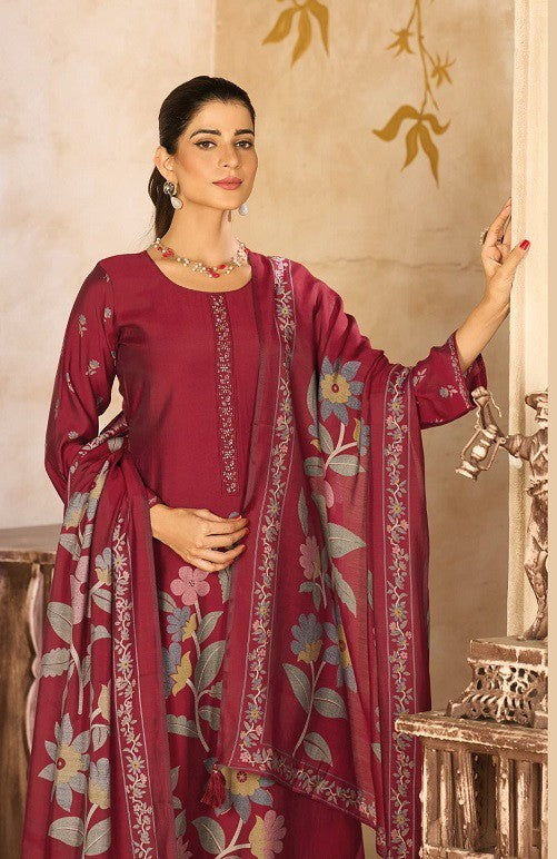Royal Maroon Red Rayon Silk Suit Set with Dupatta