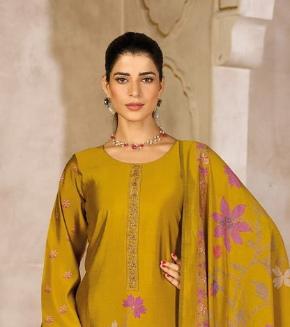 Mustard Yellow Rayon Silk Suit Set with Dupatta
