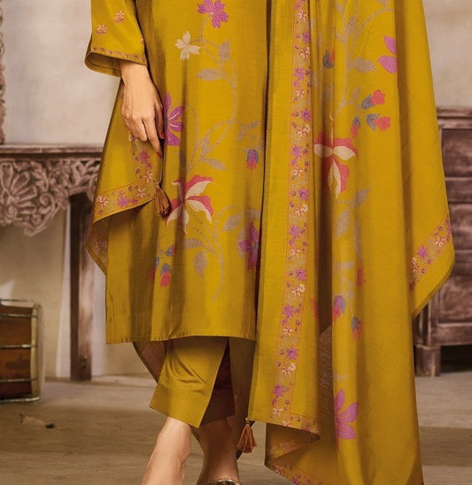 Mustard Yellow Rayon Silk Suit Set with Dupatta