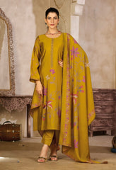 Mustard Yellow Rayon Silk Suit Set with Dupatta